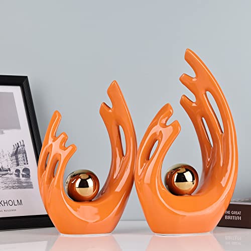 Xmgzq Ceramic Abstract Statues And Sculptures, Orange And Gold Art Ceramic Statues, Modern Home Decor For Living Room, Dining Table, Coffee Table, Shelf, Entrance, Home Desktop Sculpture Home Decor #TOP6