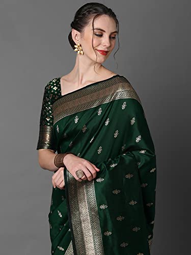 Image of AKHILAM Women's Banarasi Silk Blend Woven Design Golden zari Work Saree With Unstitched Blouse Piece (2PAKHI41 Parent)