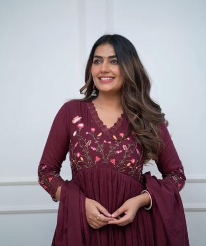 Image of Preeson Women's Pure Cotton Embroidery V Neck Kurti with Pants and Dupatta Set