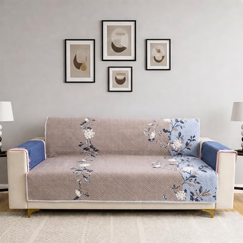 Image of Homerz Premium 7(3+2+2) Seater Quilted Reversible Sofa Cover Mat with Pocket Arms | Polyester Blend 350 GSM Full Coverage & Back Belt for Stability (Velaro, 7(3+2+2) Seater)