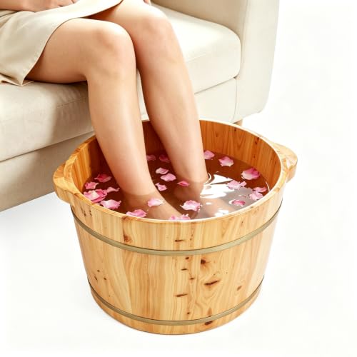Holz Fußbadewanne, 36.5x40cm Sauna Eimer Holz mit Wärmespeicherung, Wiederverwendbares Fußwaschbecken für Familien, Fußbäder und Saunazimmer (36.5x25cm)