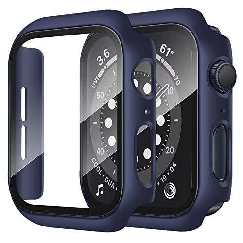 Image of VEMIGON Hard PC Case Compatible with Apple Watch SE3 /SE2 /SE /Series 6 /5 /4 44mm with Tempered Glass Screen Protector, Overall Protection Slim Bumper Cover for iWatch - (44mm Dark Blue)