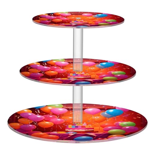 PYBUG Happy Birthday 3 Tier Acrylic Cupcake Stands Tower,Dessert Table Display Set for Tea Party,Wedding,Birthday, Baby Shower