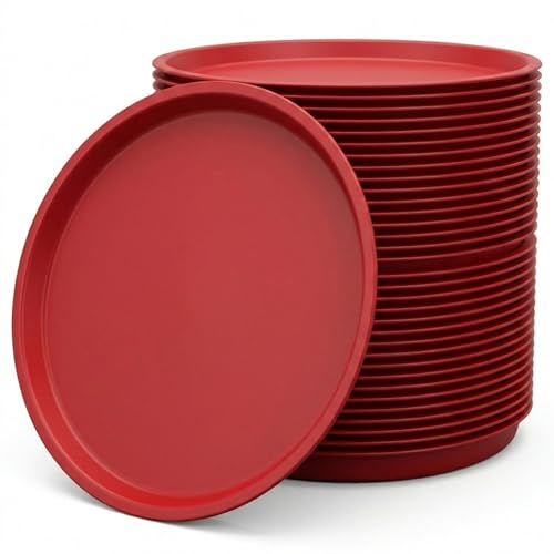FSE 373-HS-HS1073-RC Crawfish/Oyster Tray 16 Diameter Round ABS Plastic Red Chile Color Microwaveable and Dishwasher Safe Commercial Seafood Serving Tray 24 Pack