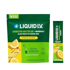 Liquid I.V.® Hydration Multiplier® +Energy – Lemon Ginger – Hydration Powder Packets | Electrolyte Powder Drink Mix | Convenient Single-Serving Sticks | Non-GMO | 1 Pack (14 Servings)