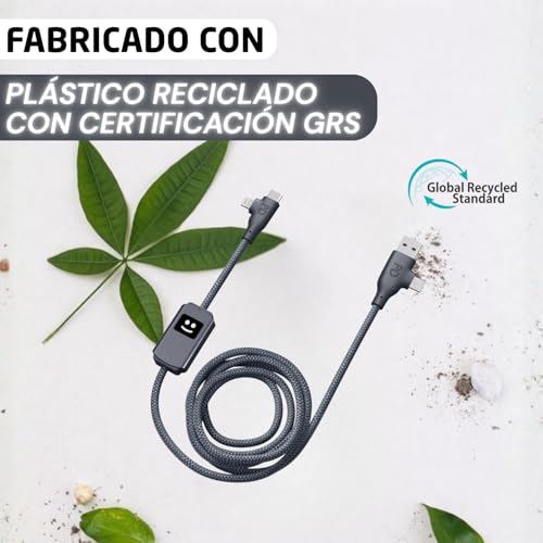 Cargador Universal Rápido Xoopar de Plástico Reciclado Multi Cable USB 3 en 1 con Lightning 5