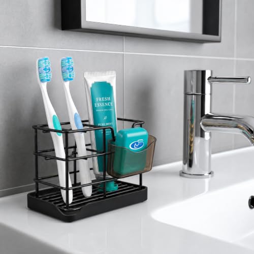 HBlife-Toothbrush-Holders-for-Bathrooms-Black-Small-Stainless-Steel-Bathroom-Toothbrush-Holder-with-Tray-Bathroom-Accessories-and-Apartment-Essentials