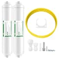 Membrane Solutions Inline Water Filter Kit for Refrigerator and Ice Maker, Reduces Chlorine Taste and Odor, Compatible with 1/4" & 3/8" Pipes, Ideal for Drinking Water and Filtered Ice, 2 Pack