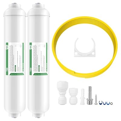 Membrane Solutions Inline Water Filter Kit for Refrigerator and Ice Maker, Reduces Chlorine Taste and Odor, Compatible with 1/4" & 3/8" Pipes, Ideal for Drinking Water and Filtered Ice, 2 Pack