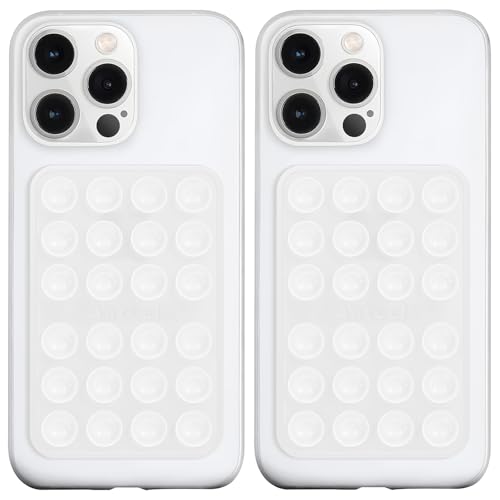 Anteel 2 Pack Silicone Suction Phone Case Adhesive Mount Upgraded Thickened and Enhanced Suction Power Sticky Phone Grip Hands-Free Sticky Phone Holder 2.28x3.46 (Translucent)
