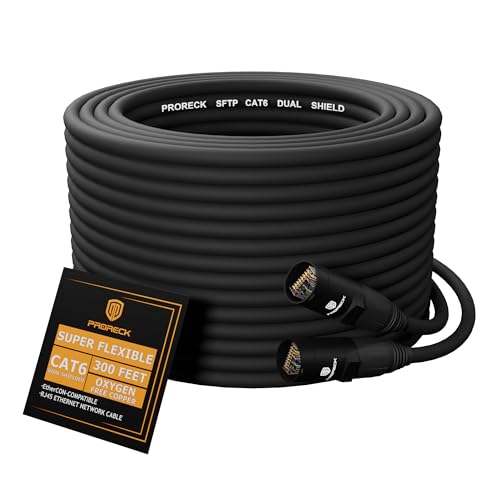 Image of PRORECK SFTP CAT6 Dual Shielded Ethernet Cable with EtherCON RJ45 Connectors,300ft, High-Speed, Ideal for Pro Sound Systems, Studio, and Live Performances (PR-C6B-300)