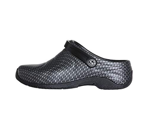 Anywear Zone Women's Healthcare Professional Injected Clog with Backstrap, 6W, Black Silver Pattern (Wide)