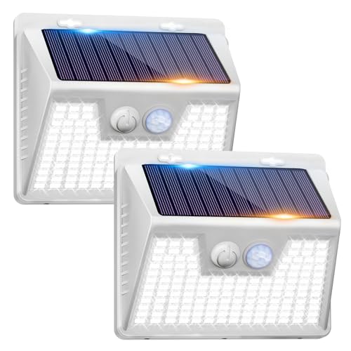 Peasur Solar Powered Lights Outdoor Motion Sensor, 2 Pack 140 LED Fence Light Waterproof, White...