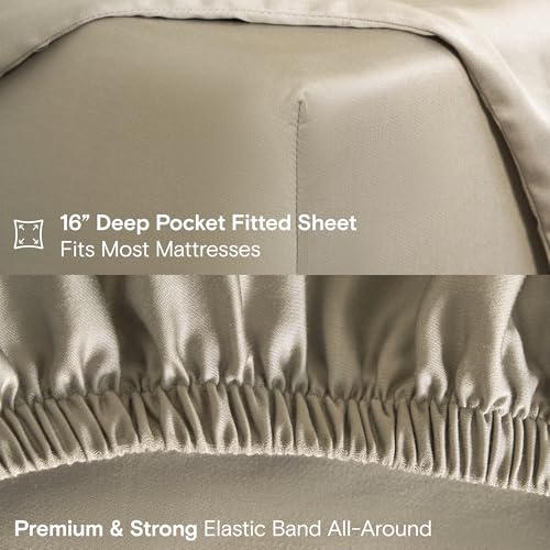 Image of DOZ Sheet Set, 100% Viscose derived from Bamboo, Organically Grown, Buttery Soft, Cooling Sheets, High GSM, Deep Pockets - 3 Piece - 2 Pillowcases 1 Fitted Sheet (Fog, Queen)