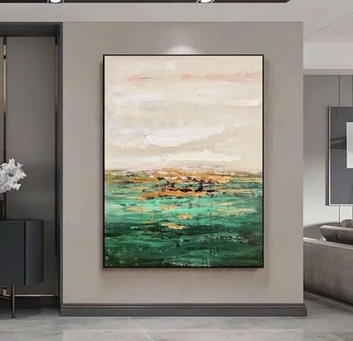 Toile abstraite verte pour salon chaleureux, grande décoration murale XINBAO