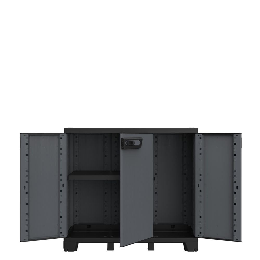 Kreher® Dreitüriger Aufbewahrungsschrank Gartenschrank Kellerschrank aus Kunststoff in Schiefer Optik. Mit höhenverstellbaren Böden und abschließbaren Türen in 2 Größen. (Schrank mit 1 Einlegeboden)
