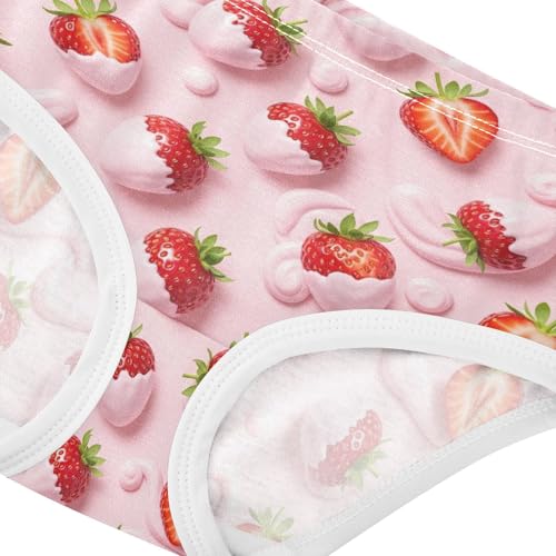 Joisal Vivid Strawberries Creamy Pink Panties for Girl Toddlers Underwear Floral Cotton Colorful Kids Briefs Undies 2t4