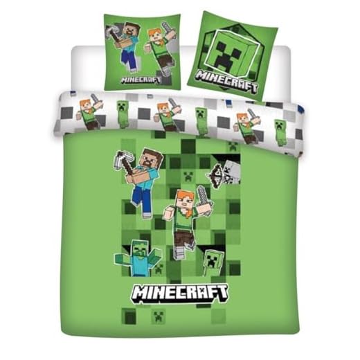Juego de cama doble Minecraft para 2 personas, funda nórdica de 240 x 220 cm y 2 fundas de almohada de 65 x 65 cm, polialgodón