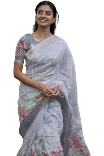 Image of C J Enterprise Women Banarasi Kanjivaram Style Linen Saree