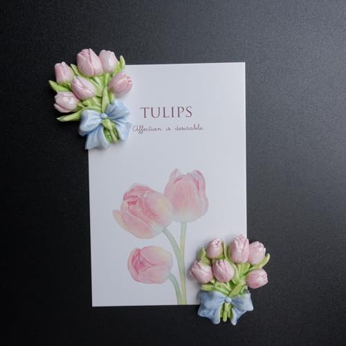 Imán decorativo de tulipán rosa de cerámica 3D miniatura 6