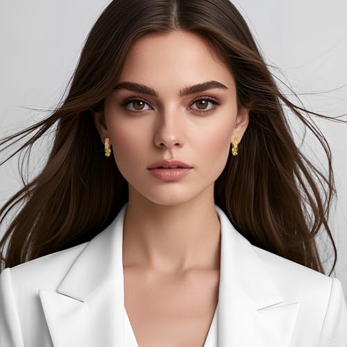 Twisted Gold and Silver Hoop Earrings for Women, 14K Gold Plated, Lightweight & Hypoallergenic, Vintage Round Hoop Jewelry for Sensitive Ears2