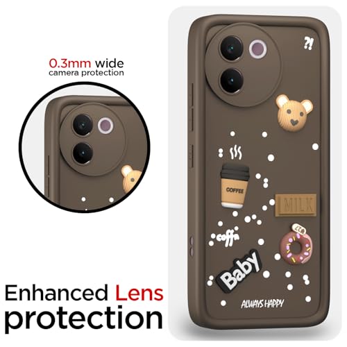 Image of Pikkme Back Cover for Vivo V30e 5G | Cute Fun Cartoon 3D Bear Silicone Full Body Protection Bumper Cover (Brown)