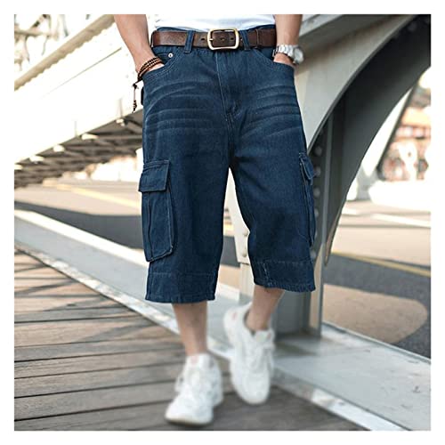 Shorts Summer Denim Overalls Cropped Pants Big Pocket Men's Shorts Hip Hop Loose Plus Size Denim Short Men (Color : A, Size : 34) #TOP15