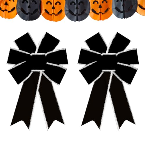 Habbiful 2PCS Easter Bows for Wreath, Spring Wreath for Front Door, Black Velvet Tree Topper Ornament for Easter Party Home Decoration Supplies