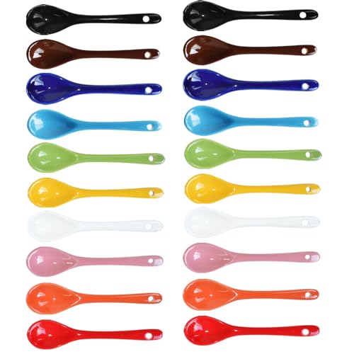 Zetatau 2 juegos de cucharas de huevo de porcelana de 10 colores, cucharas de cerámica de 5 pulgadas, café, postre, yogur, té, té lechoso
