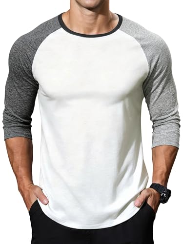 JEMLDL Men's 3/4 Sleeve Baseball T Shirts Light Gray/Dark Gray XXL