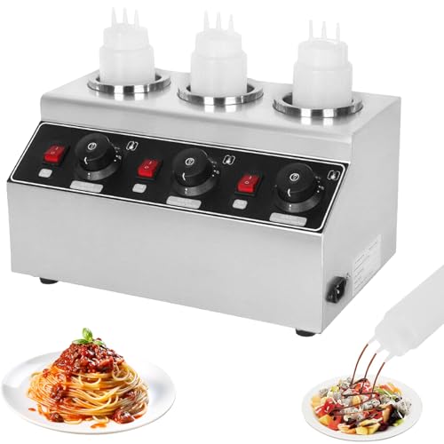 Electric Sauce Warmer Dispenser, 30-85°C/86-185°F Stainless Steel Countertop Machine for Cheese, Chocolate, Curry & Butter – 3 Grid Commercial Food Heat Preservation System