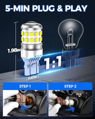 Image of Marsauto Upgraded 7443 7440 LED Bulbs for Reverse Lights, T20 7441 7444 Replacement with Projector for Backup Tail Brake Signal Parking DRL Lights, 6000K Xenon White Pack of 2
