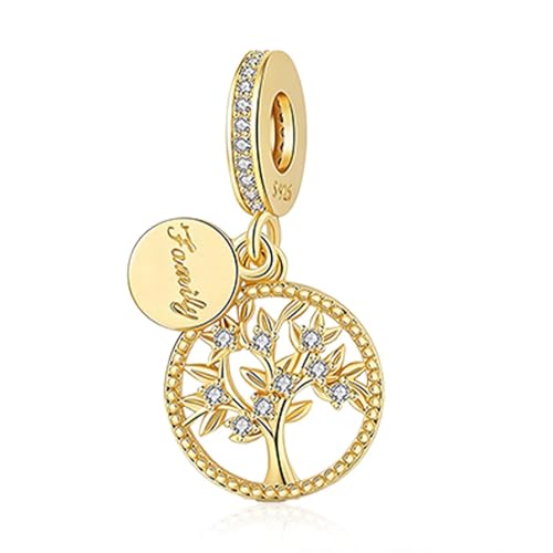 Image of S925 Sterling Silver Gold Plated Romantic Charms, Gifts for Mom Girlfriend Family on Valentine's Day Birthday Christmas Anniversary, Bracelet Necklace Bead Charm