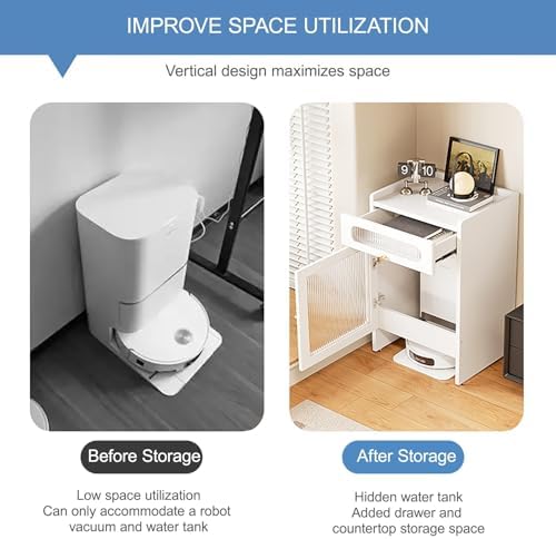 Self-Emptying Robot Vacuum Storage Cabinet with Acrylic Doors - Multi-Tier Rolling Organizer Rack for Robot Cleaners, Perfect Sweeper Stand for Home & Office Use.