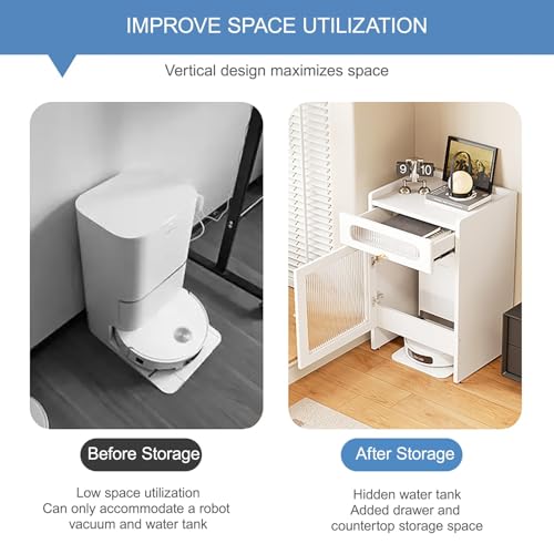 Robot vacuum cabinet with wheels for mobility