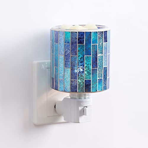 Motifeur Mosaic Glass Plug-In Fragrance Wax Melt Warmer, Decorative Pluggable Night Light (Tile Blue) #TOP2