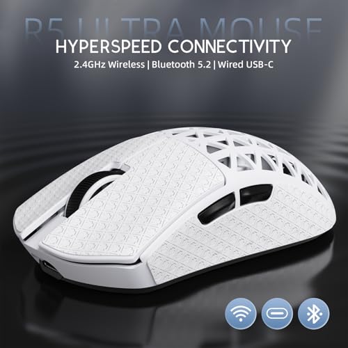 Image of R5Ultra 8K Carbon Fiber Wireless Gaming Mouse with 42,000 DPI -PAW3950 MAX Sensor -Nordic52840 -39g Ultra-Lightweight -Wired /BT /2.4GHz Wireless Programmable Mice Griptape for PC /Mac(White)