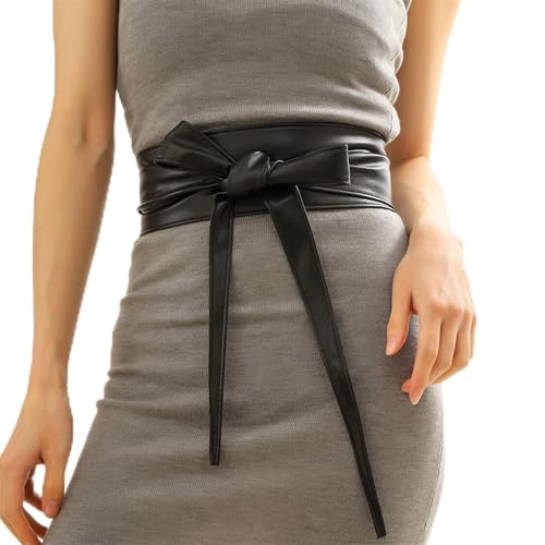 Women Leather Wrap Belt Obi Waist Fashion Tie Belt PU Belt for Dress Coat