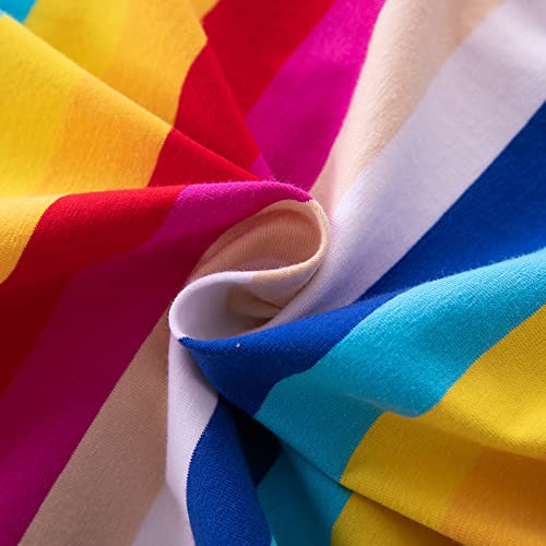 SoonerQuicker Jurk voor meisjes, katoen, lange mouwen, gestreept, nachthemd, regenboogprint, kinderen, peuters, baby's - Image 6