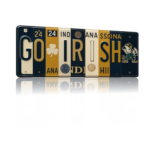 Notre Dame Fighting Irish Go Irish License Plate Sign - Metal Wall Art 16x6 Inch Aluminum Navy Gold UV-Resistant Ready to Hang - Fan Cave Dorm Room Garage Decor