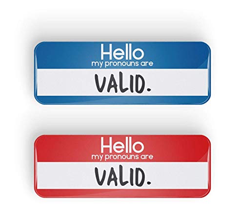 HELLO MY PRONOUNS ARE VALID distintivo pin pronome, 25x70mm, LGBTQ+, LGBT