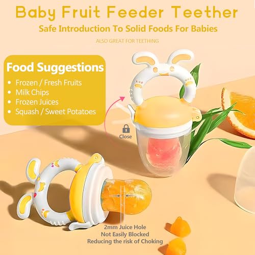 Image of WAJIAYON Easter Bunny Baby Fruit Feeder Pacifier | Infant Fruit Food Feeder Pacifier & Food Dispensing Spoon | Fresh Fruit Teethers for Babies | Silicone Feeder Baby,Gifts for Boys and Girls-Rabbit