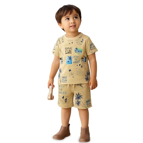 Image of Kidbea Kids Cotton T-Shirt and Shorts Set | Soft Breathable Co-Ord Outfit for Boys | Trendy & Stylish Summer Wear | Boys Clothing Set