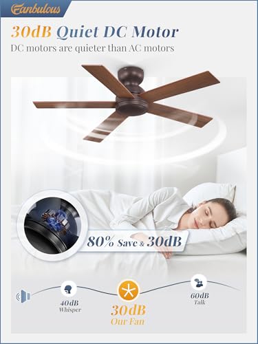 Image of Fanbulous 42 Inch Brown Ceiling Fan no Light, Flush Mount Low Profile