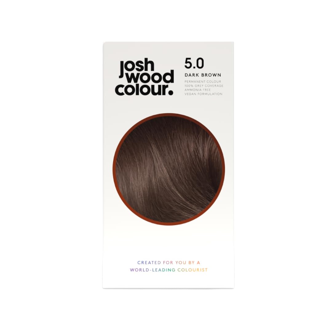 Josh Wood Colour - Ammonia-Free Hair Dye - Permanent Hair Colour with 100% Grey Coverage - Vegan Friendly, Natural-Looking Results, Shiny & Hydrated Hair | 5.0 (Dark Brown)