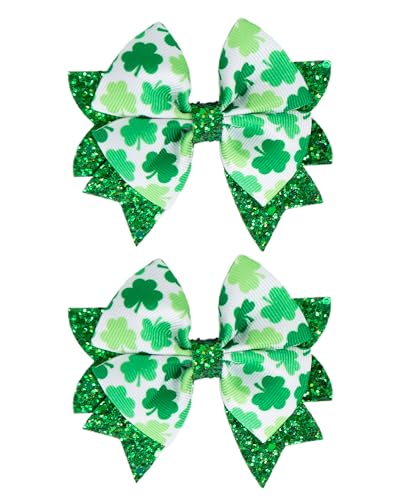 Pinces à cheveux Saint Patrick avec grands nœuds verts à paillettes Modèle B