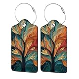 Etiqueta de equipaje abstracta con ramas negras para maleta, paquete de 2 etiquetas de equipaje de cuero con solapa de privacidad, etiqueta de identificación de nombre y lazo de metal para mujeres y