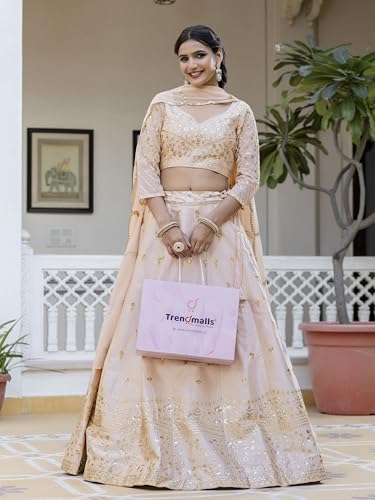 Image of TRENDMALLS Women's Satin Sequin Embroidery Bridal Lehenga Choli with Net Dupatta |Bridal Wedding Lehenga Choli for women
