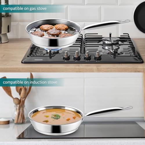 Image of VAYA Hautechef Stainless Steel Impact Bonded Fry Pan 24cm (2.0L) with Triply Bottom, Induction & Gas Stove Compatible, Durable Cookware, Must Have Cooking Utensils, Silver