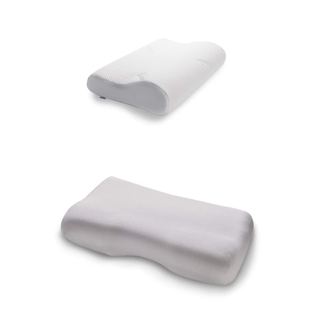 TEMPUR Kissen Set mit Füllung und Bezug, Original Kopfkissen Größe S mit Jersey-Kissenbezug (Platin)